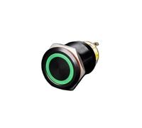 PURYN Switch on Off Black Metal Push Button Momentary Locking Power Switch 12V24V220V6V3V Mini Rotary STOP START for Car Computor 22mm(Green ring lock 24V)