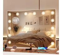 Puselo Large Hollywood Vanity Mirror with Light, Large Lighted Makeup Mirror, Vanity Mirror with 3 Colors Dimmable, Detachable 5X Mirror, USB Outlet Port, Tabletop or Wall-Mounted, 80x65cm