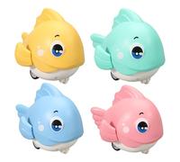 Push and Go Fish, Cartoon Toy Set, 4x Sea Animal Figures with Rolling Wheels, Interactive Playset, Kids Toy with Cute Design, Fun Game for Boys Girls Parent Child Home Dorm Indoor Use