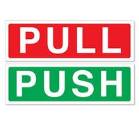 Push and Pull Door Horizontal Sign, Vinyl Safety Stickers, 150mm x 50mm Each, Red and Green