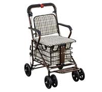 Push and Sit Assistive Cart Multi Functional Elderly Walker Foldable Shopping Cart Scooter Space Saving with Casters