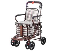 Push and Sit Mobility Aid Cart Assistive Multi Functional Elderly Walker Foldable Shopping Cart Scooter Space Saving with Casters