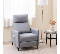 Push Back Recliner Chair Linen Fabric Reclining Armchair Single Sofa COSTWAY Grey One Size