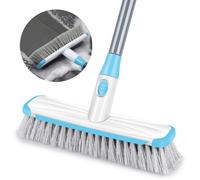 Push Broom Stiff Bristle 2 in 1 Scrape and Brush Long Handle Adjustable Floor Brush for Bathroom Kitchen Tub Patio Tile Grout