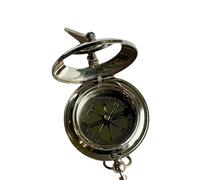 Push Button Silver Sundial Compass-Lid Push Button Pocket Compass-Nautical Item-Engraved Sundial Pocket Gift