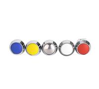 Push Button Switch 12mm Metal Round Head 5Pcs, 1NO 2A / 36VDC with Nuts Red Yellow Blue White Metallic - IP65 Waterproof, Durable Build for Industrial Use