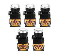 Push Button Switch 22mm 37V - 440V 5pcs Self Resetting Without Light - Durable Engineering Plastic, Wide Voltage Range, Easy Installation (White)