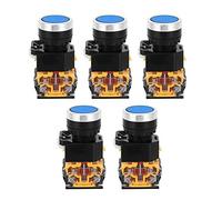 Push Button Switch 22mm 37V - 440V 5pcs Self Resetting Without Light - Durable Engineering Plastic, Wide Voltage Range, Easy Installation (Blue)
