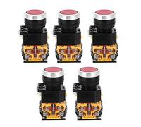 Push Button Switch 22mm 37V - 440V 5pcs Self Resetting Without Light - Durable Engineering Plastic, Wide Voltage Range, Easy Installation (Red)