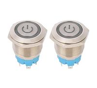 Push Button Switch 4 - Pin 19mm Round Flat Head, Stainless Steel Shell, IP65 Waterproof, 12-24VDC, 2 Pieces - Durable Construction, Stable 1NO Contact, Versatile for Control Pa (White)