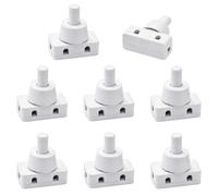 Push Button Switch, On Off Pressure Switch with Thread Cap, 10A 220V Lamp Switch for Desk Lamp Air Cooler Repair, White Push Button, 10mm Mounting Diameter, Pack of 8