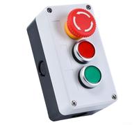 Push Button Switch Station With Red Latching Estop And Green Momentary Start For Industrial Control Panel 22mm Hole 10a Rating Plastic Metal Box