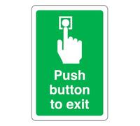 Push Button To Exit - safety sign - 3mm Aluminum Dibond for indoor/outdoor usage (200mm x 150mm) 5m Viewing Distance.