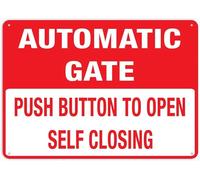 Push Button to Open Self Closing Automatic Gate Sign 12x16 Inches Tin Sign Great for Garden and Yard Wall Decor