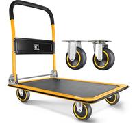 Push Cart Dolly by Wellmax, Moving Platform Hand Truck, Foldable for Easy Storage and 360 Degree Swivel Wheels with 330lb Weight Capacity, Yellow Color
