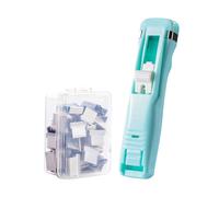 Push Clip Stapler, 4.53 x 1.02 x 0.63 inches, Compact Staple Dispenser with 50 Clips, Handheld Paper Clip Dispenser - for Organizing Documents at Home, School, Dorm, in