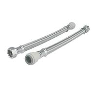 Push-FIT Flexible TAP Connector Hoses 15MM X 3/4" X 500MM, Lightweight, Silver Braided Flexible Hose, 2 in Pack