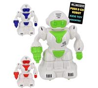 Push & Go Robo Friction Powered Toy Robot Small Handheld Collectible for Children Fun Kids Figure with Moving Arms Durable Plastic Three Colour Variations