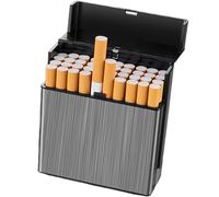 Push-on Cigarette Case, 40-count Capacity, Brushed Aluminum Cigarette Case with Flip-top Lid, Extra-large Metal Cigarette Case for Men And WomenGrey,One Size