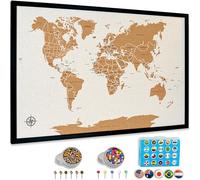 Push Pin Travel Map - Large 30" x 20" World Map Pin Board with Premium Push Pins Made from Framed Cork Board - Unique Custom Gift Idea for Travelers, Partner, Young Adults, and Parents