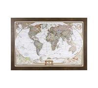 Push Pin Travel Maps Executive World with Rustic Brown Frame and Pins 24 x 36