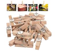 Push Pin with Wooden Clips 50Pcs 1.4 Inch Metal Pushpins with Storage Box Multi-Purpose Push Pins for Cork Boards, Bulletin Boards, Notes, Photos in Office, School, Public Place