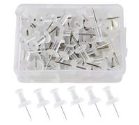 Push Pins, 50 Pack White Clear Drawing Pins with Storage Box - Rust-Resistant Thumb Tacks for Cork Notice and Pin Boards
