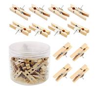 Push Pins with Wooden Clips 50Pcs Pushpins Paper Clips Clothespins Natural Thumbtacks for Cork Boards Artworks Notes Photos Craft Projects