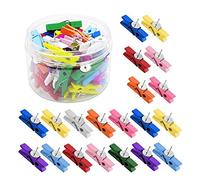 Push Pins with Wooden Clips 50Pcs Thumbtacks Pushpins Creative Paper Clips Clothespins Multicolor for Cork Board and Photo Wall Offices Home Schools Use