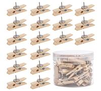 Push Pins With Wooden Clips 50Pcs Wooden Clip Thumbtack for Cork Board Arts Projects Photo Supplies(Wood Color)