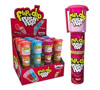 Push Pop Flip-n-Dip Sherbert Lollipops (Pack of 12 Lollipop Sweets Bulk) Twist Cap and Clip, Tasty Kids Sweets for Party Bags, Strawberry, Raspberry & Cola Lollies - Halal Candy