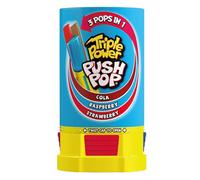 Push Pop Triple Power Lollipop (1 Pack) Twist Cap and Clip, Tasty Kids Sweets, Strawberry, Raspberry & Cola Lollies - Halal Candy Lollipops