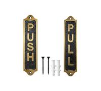 PUSH/PULL Brass with Black Metal Door Sign Plaque | Clear Entryway Instruction Name Plate with Screws for Office Shop Restaurant Home | 21.5 x 4.5 cm | PUSH/PULL