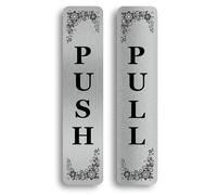 PUSH PULL Door Signs Floral Design Self Adhesive Aluminium Composite Pair | Decorative Vertical Push Pull Signs for Glass Doors, Cafes, Shops, Restaurants & Commercial Entrances