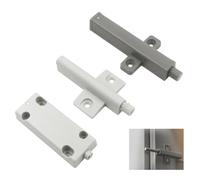 Push-to-Open Cabinet Door Catch with Spring-Loaded Plunger, ABS Touch Release Latch for Kitchen Drawers and Wardrobes, Grey or White