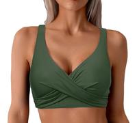 Push Up Bikini Tops for Women UK Sexy V Neck Basic Swim Top Twist Front Swimwear Padded Bathing Suit Quick Dry Swimming Costume for Beach Pool Party Army Green