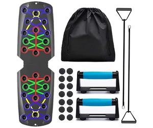 Push Up Board 12 in 1 Portable Folding Exercise Workout Station to Target Chest, Back, Shoulders & Triceps - Includes Handles, Resistance Bands, Non Slip Stickers & Storage Bag