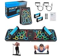 Push Up Board, 17 in1 Multi-function Home Workout Equipment Foldable Portable Press Up Tools Exercise Board Effectively Exercise the Muscle for Men Women (Black with Resistance Rope)