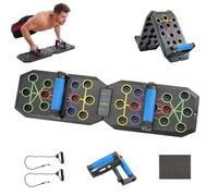 Push Up Board, Foldable Press-Up Board with Resistance Bands, Multi-Function Fitness Board for Chest, Arms, Shoulders, Home Gym Strength Training Equipment for Adult (Black, 20 IN 1 + resistance band)