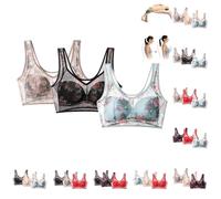 push up bra 2/3 Pack Non Wired Bras for Women uk Multipack Ice Silk Lace Cooling Sleep Bra Comfort Soft Push up Wireless Bralette Thin Breathable Full Coverage Seamless Brassiere Dark Blue 4XL