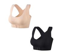Push Up Bra for Large Breasts 2 Pack 36c 38c 32d Beige Black White Sports Bra Women's Front Closure Bras high Impact Wireless Shaping Bra Back Fat Smoothing Seamless Bras Posture Corrector for Women