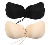 Push Up Bra for Women, 2 Packs Invisible Adhesive Strapless Backless Bra, Stick on Bra with Drawstring, Skin Friendly Sticky Padded, for Everyday Wearing, Party, Wedding, multi-color, B Cup