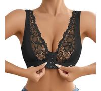 Push Up Bra,Jelly Bra Uk,Womens Lace and Ice Silk Splicing Bra No Underwire Unlined V Neck Triangle Bralettes (Black, L)