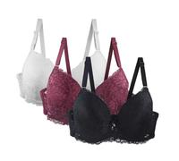 Push Up Bra Without Underwire Women's Classic Soft Strong Hold Bras Elegant Wavy Edges Minimalist T-Shirt Bra Breathable Shaping Bra Lightweight for Everyday Use, Hot Pink, 48 D