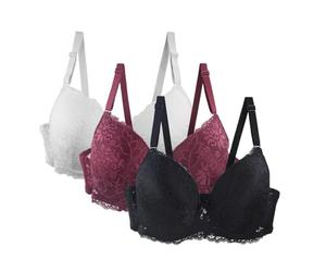 Push Up Bra Without Underwire Women's Classic Soft Strong Hold Bras Elegant Wavy Edges Minimalist T-Shirt Bra Breathable Shaping Bra Lightweight for Everyday Use, Hot Pink, 48 D