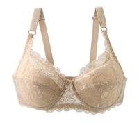 Push Up Bras for Women, Floral Lace Padded Underwire Bralettes, Curve-Enhancing Womens Underwear, V Neck Seamless Sleeping Bra with Adjustable Straps, Push-Up Cups & Removable Pads Khaki