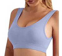 Push Up Bras for Women Non Wired Sports Bras Stretchy Seamless Yoga Bras Pull On Bras Soft Wide Straps Vest Tops Breathable Full Coverage Underwear offers of The Day Blue