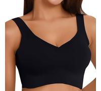 Push Up Bras for Women Wireless Bras for Women Stretch Comfort V Neck Seamless Daily Wear Bralette Lightweight Sleep Yoga Running High Impact Sports Bra with Removable Pads Black,L