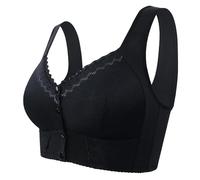 Push Up Daisy Bras for Older Women Ladies UK Front Closure Button Buckle Comfy Corset Kendally Sports Bra High Impact Support Wireless Plus Size Yoga Bralettes,Z66 Black,XXL