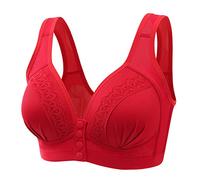 Push Up Daisy Bras for Older Women Ladies UK Front Closure Button Buckle Comfy Corset Kendally Sports Bra High Impact Support Wireless Plus Size Yoga Bralettes Bralettes for Women,A53 Red,L